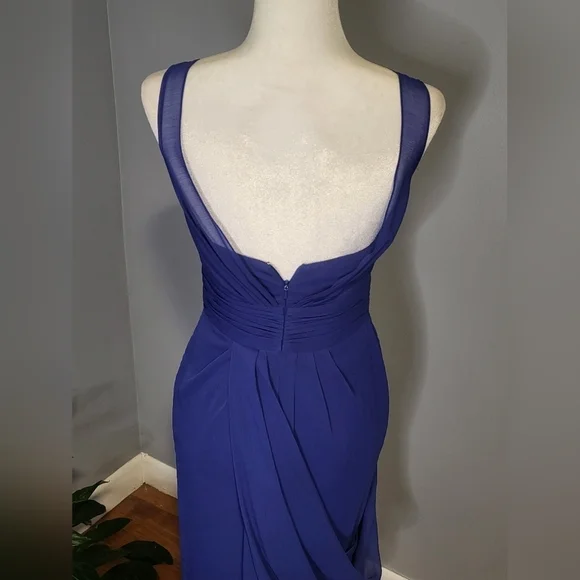 White By Vera Wang Blue Column Chiffon Bridesmaid Formal Drape Detail Gown  Sz 2